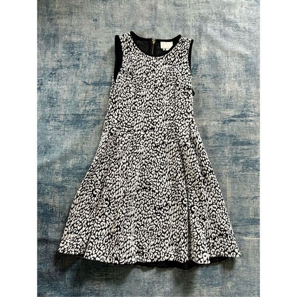 Kate Spade Black & White Leopard Print Textured Sleeveless Dress Size XL - Picture 2 of 11